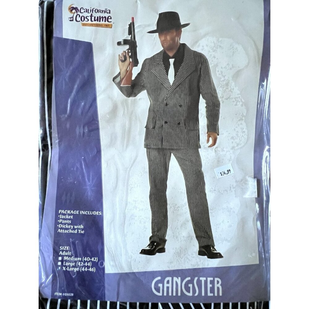 California Costumes Adult Gangster Costume Set XL Jacket Pants & Dickey With Tie